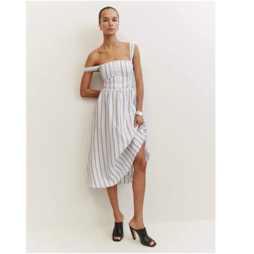 Reformation Tagliatelle Linen Dress in Harbor Stripe - Picture 6 of 14